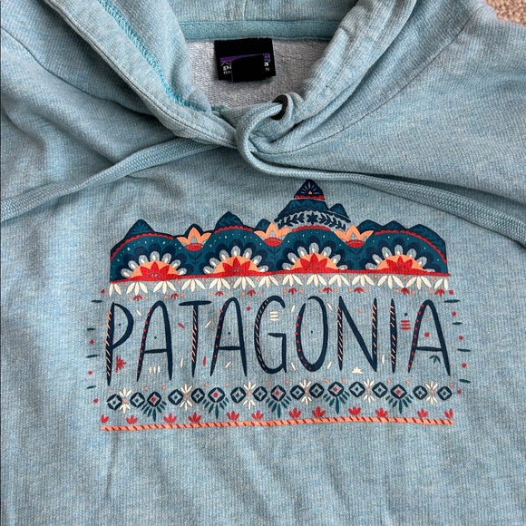 Patagonia Light Blue Mandala Pullover Hoodie Womens Large Organic Cotton - Picture 2 of 4